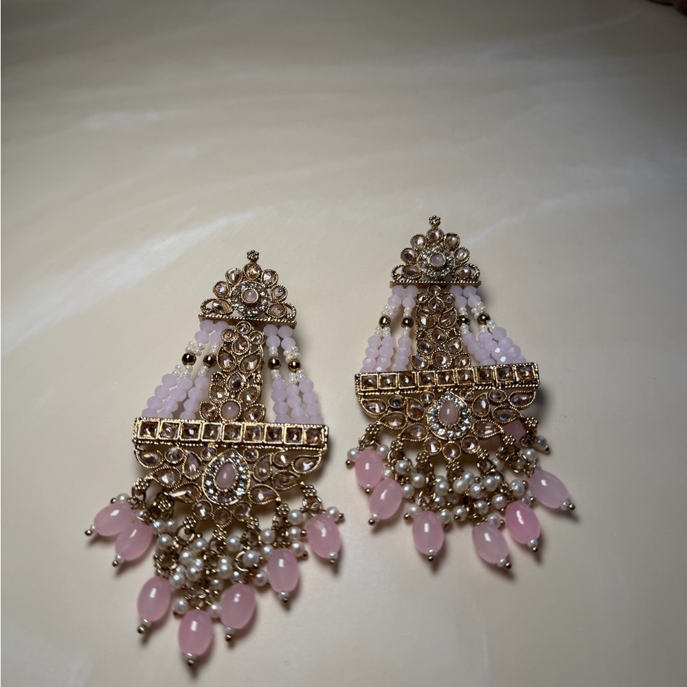 Indian Pakistani Pink Chandelier Earrings